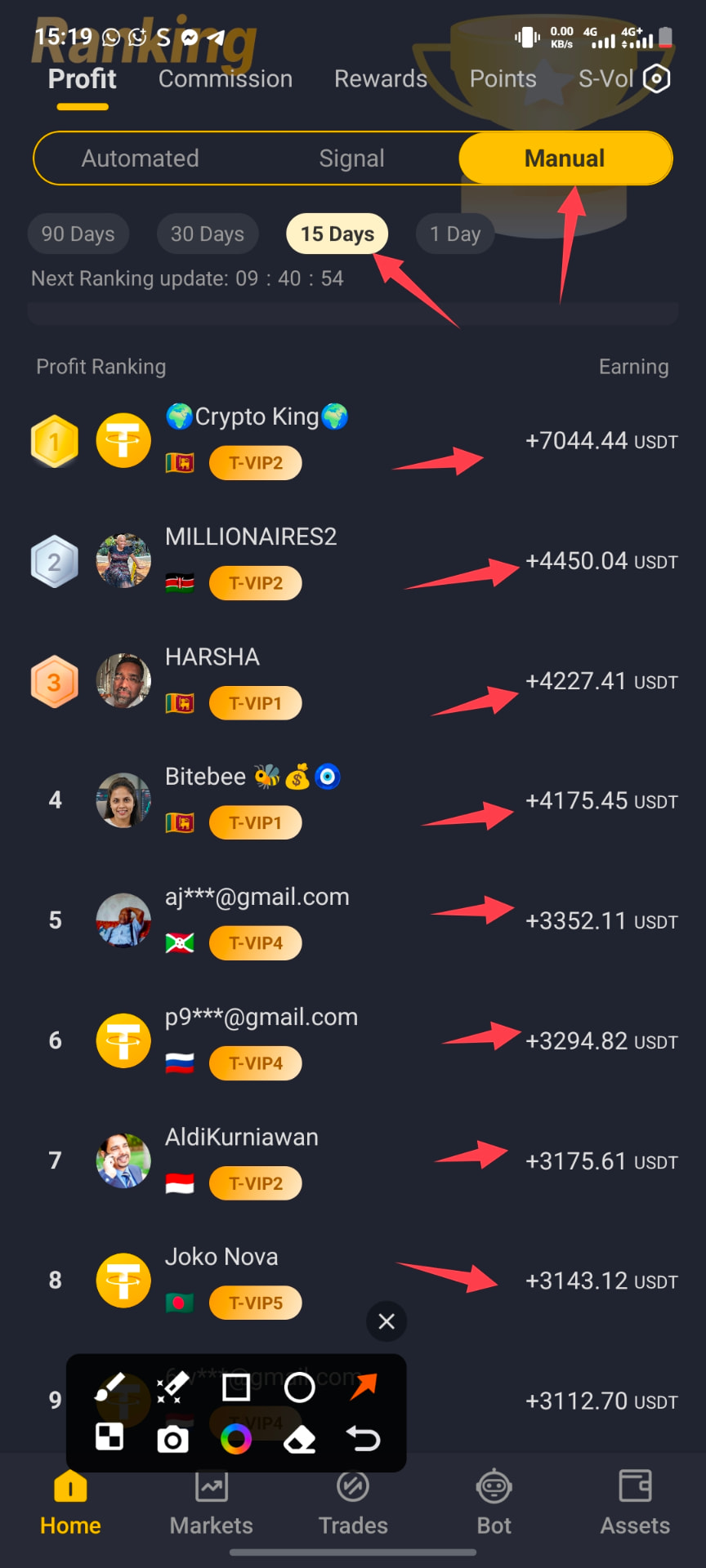 UTrading global partner manual trading profit ranking screenshot