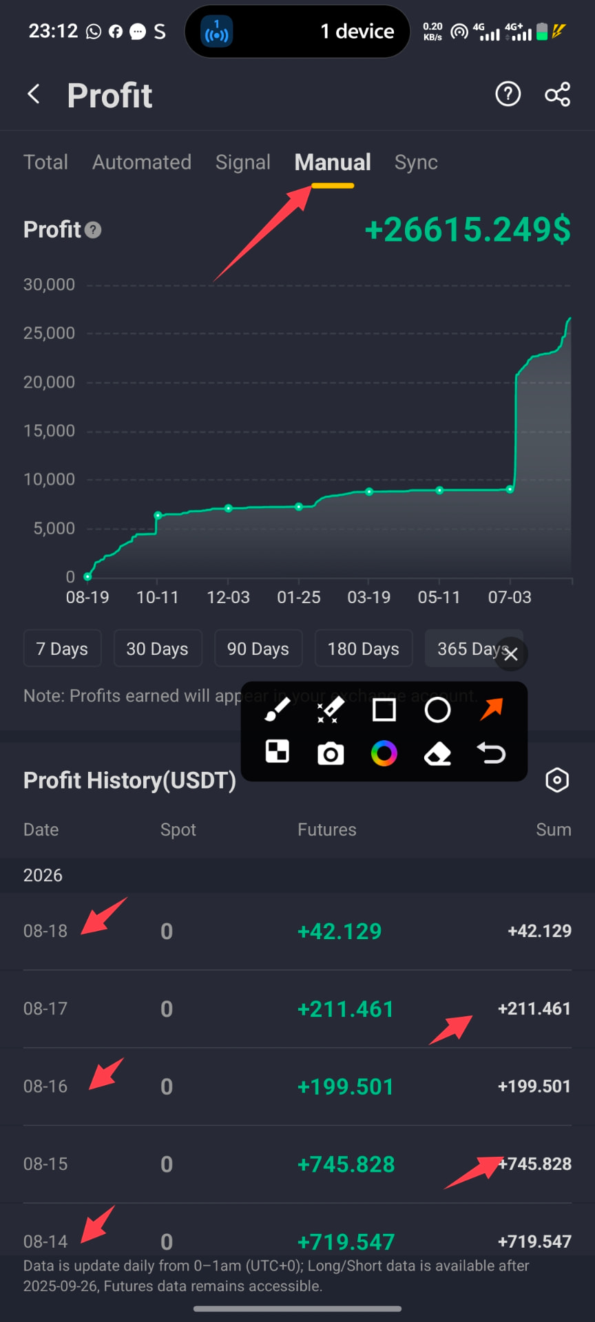 Personal trading profit history screenshot 01